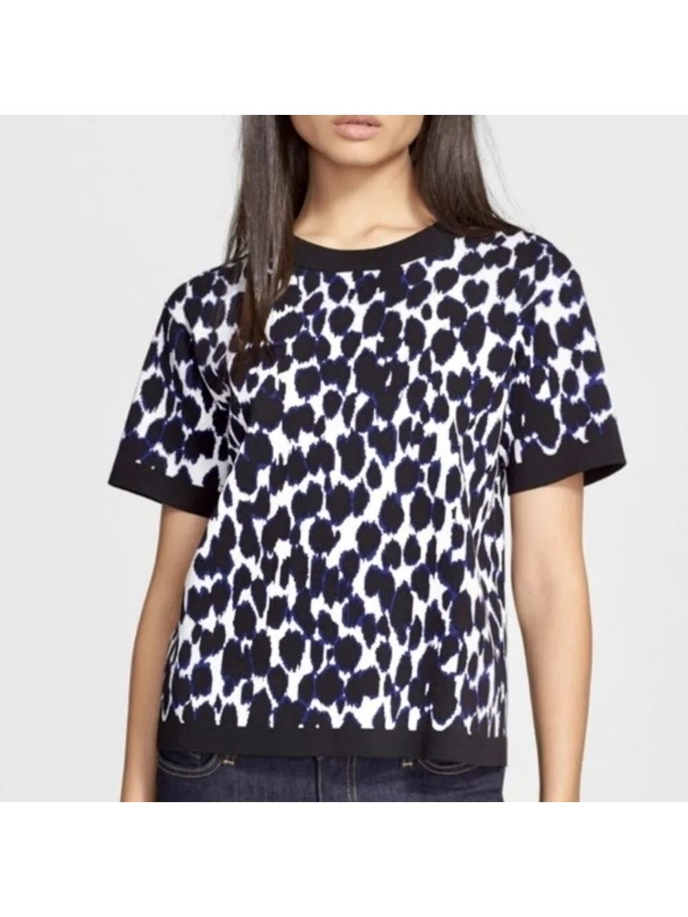 Kate Spade Blue Leopard Knit Sweater Small